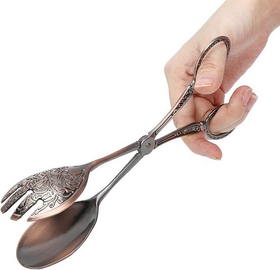 Stainless Steel Food Serving Small Tongs,Kitchen Utensils Multi Functional Clamp Non Slip Cooking Baking Bread Food Clip,Vintage Metal Food Tong (Red Copper Plating)