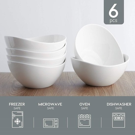 19 Ounces Ceramic Serving Bowls, Sturdy Porcelain White Oval Salad Bowls, Stackable Food Server Fruit Display Dishes , Microwave and Dishwasher Safe, Set of 6