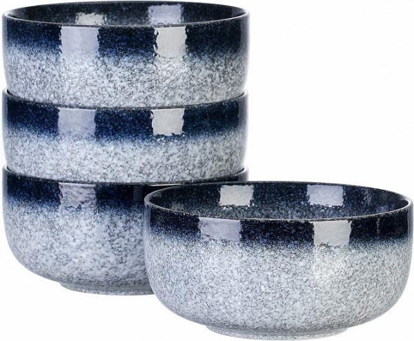 Cereal Bowls - 36 Ounce Ceramic Bowls, Noodle Bowl Set, Ceramic Bowls for Kitchen, Breakfast, Oatmeal, Microwave and Dishwasher Safe, [Set of 4], Dark Blue