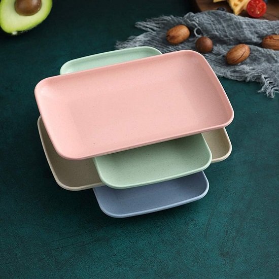 4PCS Wheat Straw Food Plate, Durable dessert Plates appetizer Plate Perfect for Home and Kitchen (Small)